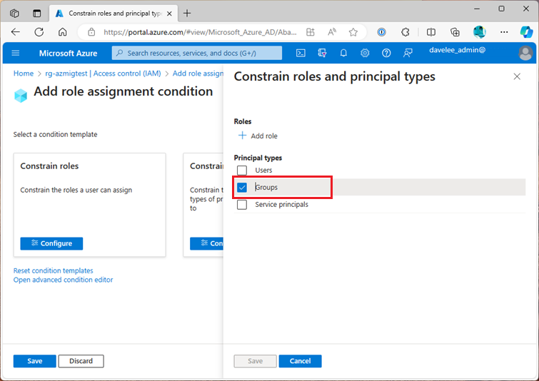 constrain roles and principal types - groups